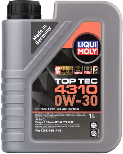Масло мотоpное Liqui Moly Top Tec 4310 0W-30 (1L) ACEA C2 Fiat 9.55535-GS1 Peugeot Citroen (PSA) B71